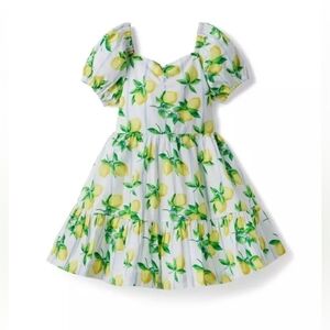 Janie & Jack Lemon Stripe Puff Sleeve Dress